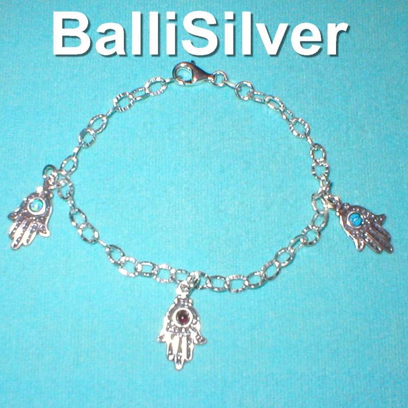 3 Stück 925 Sterlingsilber Edelstein Hamsa Fatima Hand Charm Armbänder Lot - Custom Made Auf Ihre Größe Free Shipping Worldwide 3 Stück 925 Sterlingsilber Edelstein Hamsa Fatima Hand Charm Armbänder Lot - Custom Made Auf Ihre Größe Free Shipping Worldwide von ballisilver