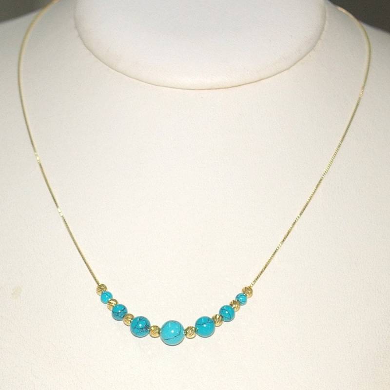 3 Stück Lot Abgestufte Türkis Perlenketten Mit Vergoldeten Sterling Silber 925 Ketten Und Perlen - Handgemacht Kostenloser Versand Weltweit von ballisilver