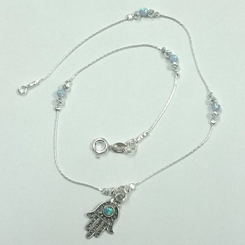 3 Stück Sterling Silber 925 Opal Hamsa Charm, Laser Cut Und Blaue Opal Perlen Anklets Lot, Maßanfertigung Nach Ihrer Größe - Kostenloser Versand 3 Stück Sterling Silber 925 Opal Hamsa Charm, Laser Cut Und Blaue Opal Perlen Anklets Lot, Maßanfertigung Nach Ihrer Größe - Kostenloser Versand von ballisilver