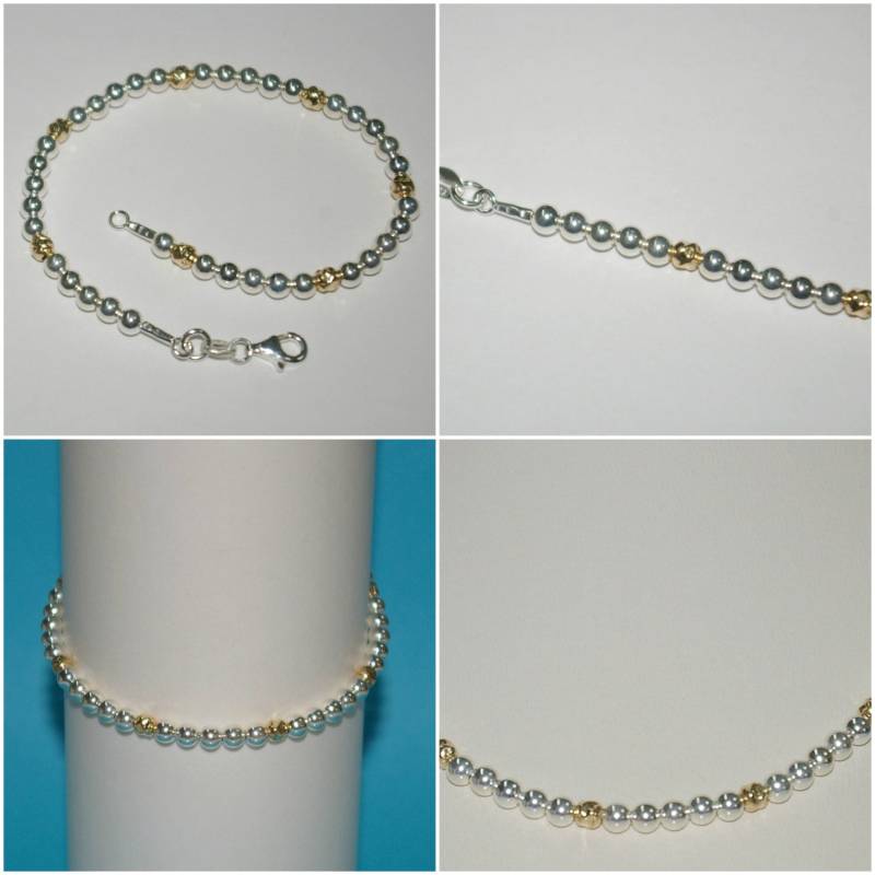 3 Stück Wholesale Lots Two Tone Armbänder, Fußketten, Colliers, 4mm 925 Sterling Silber Und 14Kt Gold Gefüllt Gehämmert Perlen - Free Shipping von ballisilver