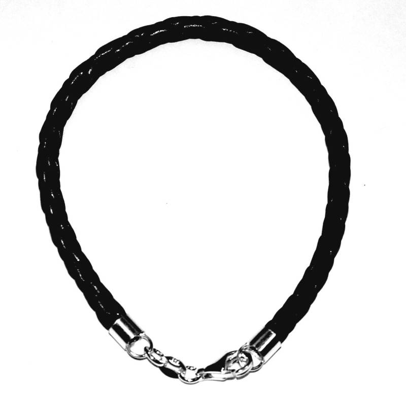 4 Mm Schwarze Geflochtene Lederschnur Mit 925 Sterling Silber Enden Und Verschluss Armband, Fußkette, Halskette. Unisex Hergestellt in Ihrer von ballisilver