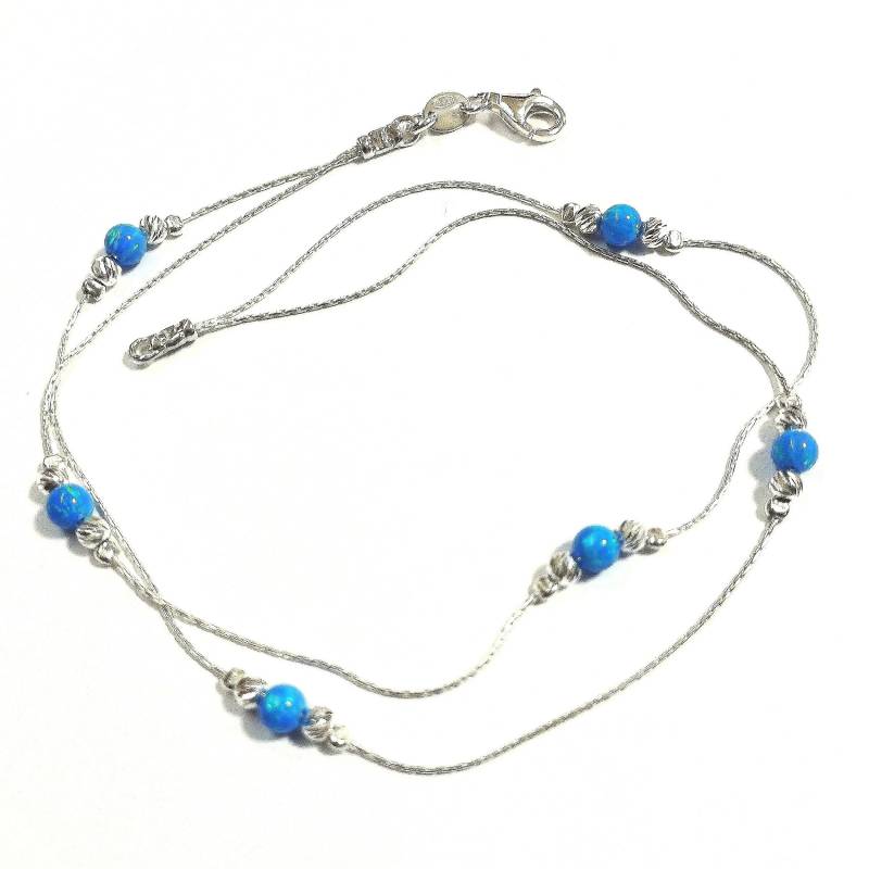 4mm Opal Und Laser Cut Perlen Sterling Silber 925 Zwei Ständer Armband/Anklet Halskette. Rosa, Weiß, Hell + Dunkelblau, Dunkelgrün 4mm Opal Und Laser Cut Perlen Sterling Silber 925 Zwei Ständer Armband/Anklet Halskette. Rosa, Weiß, Hell + Dunkelblau, Dunkelgrün von ballisilver