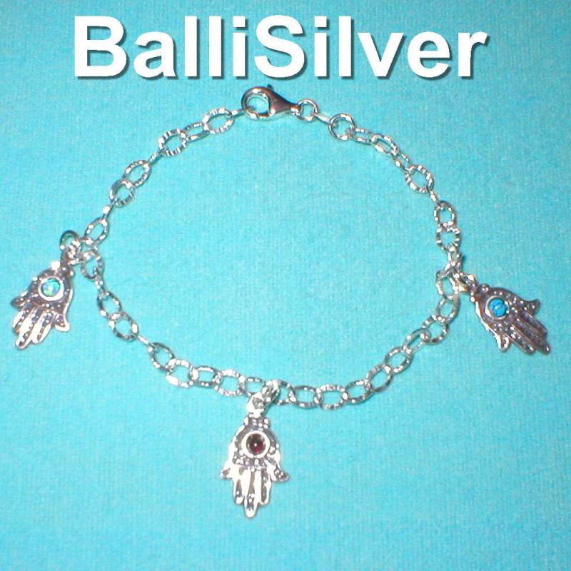 925 Sterling Silber 3 Edelstein Hamsa Fatima Hand Charms Armband - Maßanfertigung Nach Maß Versandkostenfrei Weltweit 925 Sterling Silber 3 Edelstein Hamsa Fatima Hand Charms Armband - Maßanfertigung Nach Maß Versandkostenfrei Weltweit von ballisilver