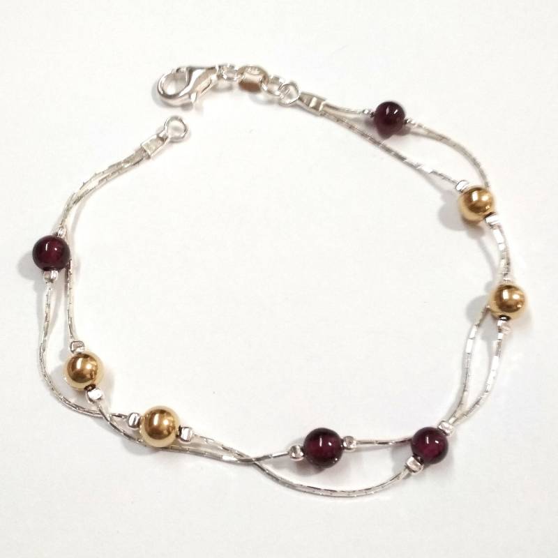 Granat Edelsteine Und Gold Gefüllt Perlen Sterling Silber 925 Kette Zwei Stränge Armband/Fußkettchen. Maßgeschneidert Auf Ihre Größe Granat Edelsteine Und Gold Gefüllt Perlen Sterling Silber 925 Kette Zwei Stränge Armband/Fußkettchen. Maßgeschneidert Auf Ihre Größe von ballisilver
