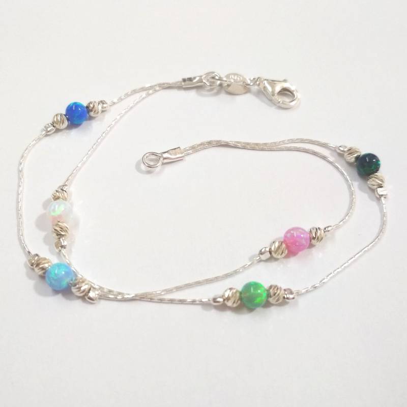 Multi-Color 4mm Opal Und Laser Cut Perlen Sterling Silber 925 Zwei Ständer Armband/Kette Halskette. Handgemacht - Kostenloser Versand Weltweit Multi-Color 4mm Opal Und Laser Cut Perlen Sterling Silber 925 Zwei Ständer Armband/Kette Halskette. Handgemacht - Kostenloser Versand Weltweit von ballisilver