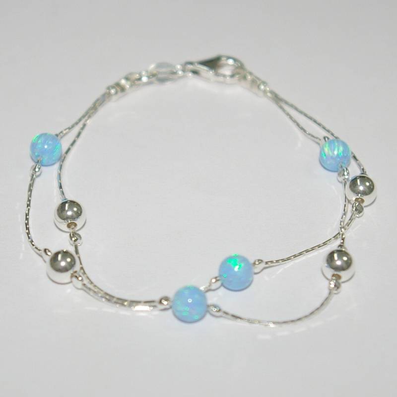Sterling Silber 925 Kette, 5mm Opal Und Nahtlose Perlen Zwei Ständer Armband - Handarbeit, Maßgefertigt Auf Ihre Größe Versandkostenfrei Sterling Silber 925 Kette, 5mm Opal Und Nahtlose Perlen Zwei Ständer Armband - Handarbeit, Maßgefertigt Auf Ihre Größe Versandkostenfrei von ballisilver