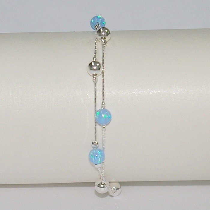 Sterling Silber 925 Kette, 5mm Opal Und Nahtlose Perlen Zwei Ständer Fußkettchen - Handgefertigt, Maßanfertigung Nach Ihrer Größe Kostenloser Versand von ballisilver