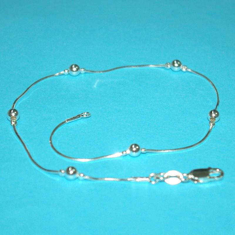 sterling Silber 925 Kette Und 4mm Nahtlose Perlen Armband/Fußkette - Handarbeit Maßanfertigung Nach Ihrer Größe Kostenloser Versand Weltweit von ballisilver