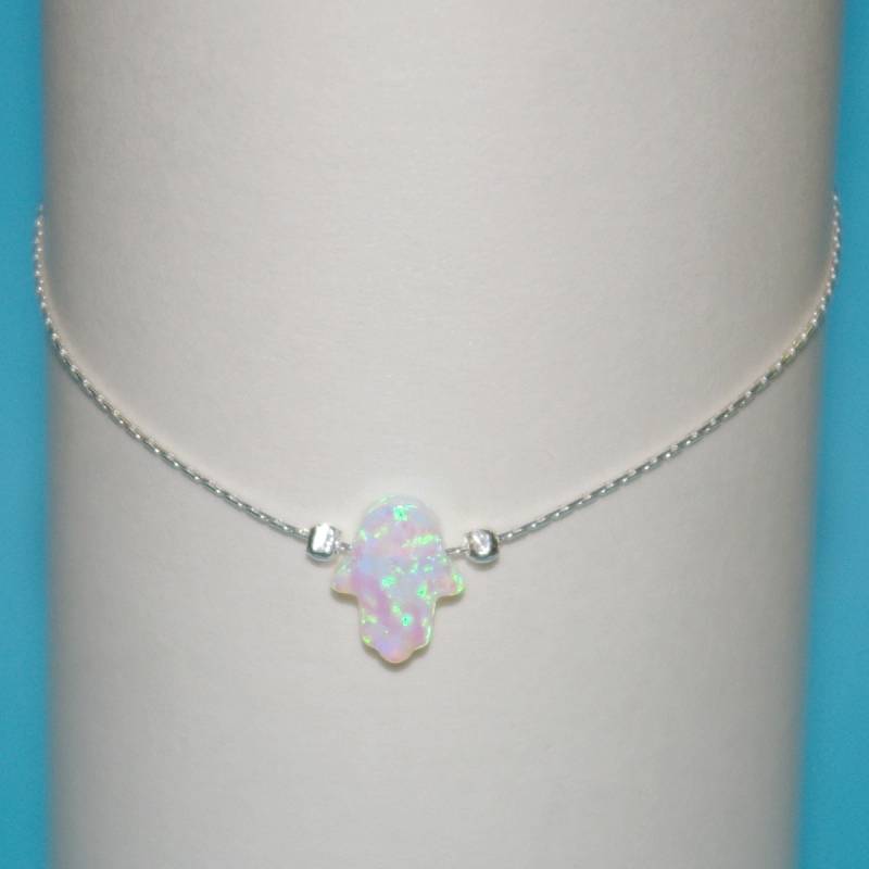 sterlingsilber 925-Fußkettchen Mit White Opal Hamsa Fatima Hand Charme - Maßgeschneidert Auf Ihre Größe Free Shipping Worldwide von ballisilver