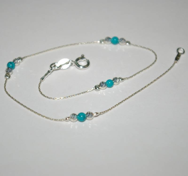 sterlingsilber 925 Kette, Laser Cut & Grün Türkis Perlen Fußkette - Handgefertigt Custom Unternommen, Um Ihre Größe Free Shipping Worldwide von ballisilver