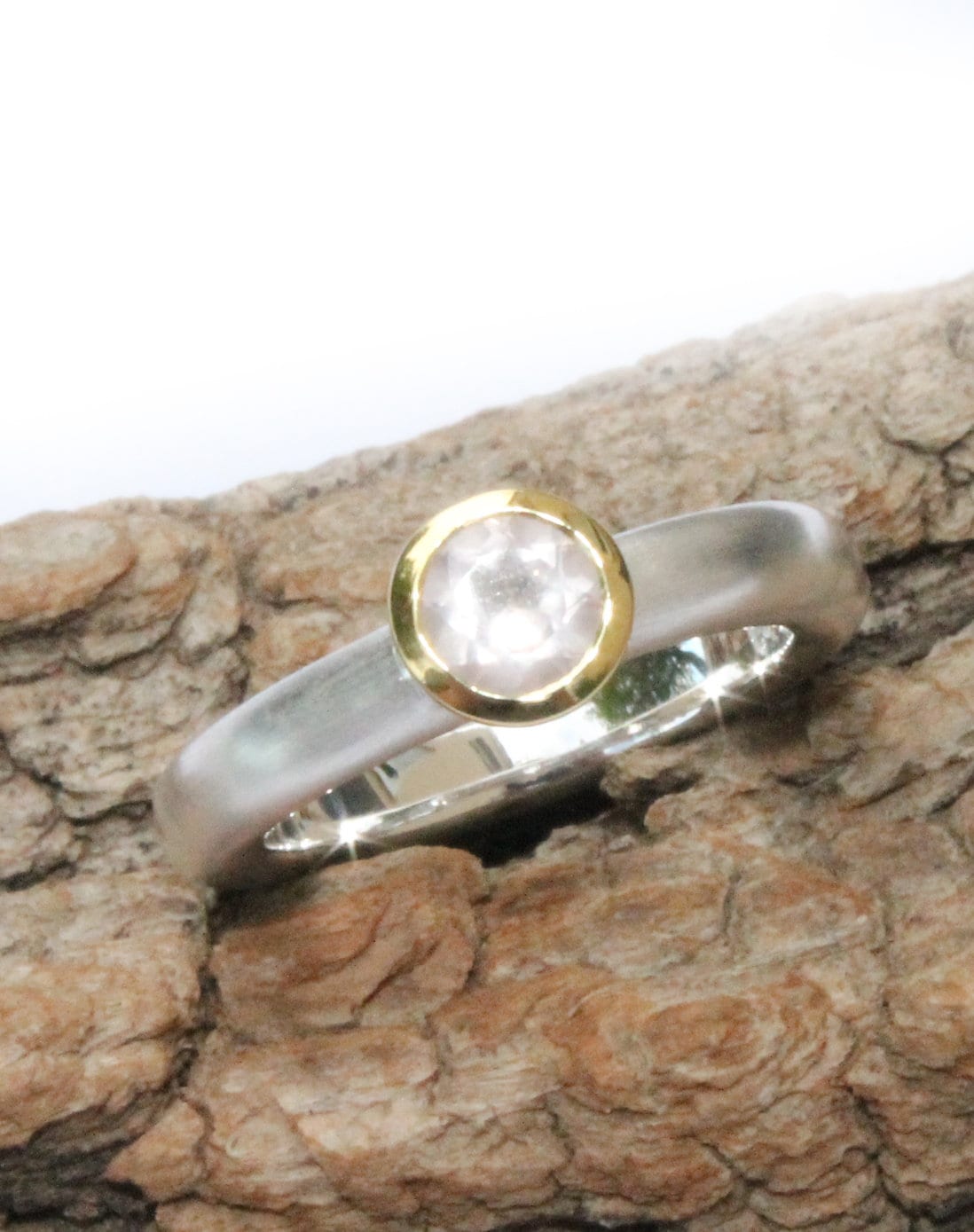 Sehr Eleganter Bicolor Ring Mit Rundem Rosenquarz Stein, Silber 925, 18Kt Vergoldet, Größe 52, Geschenkverpackung von bambelina1000schoen
