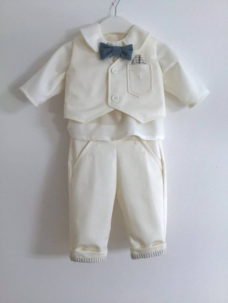 Taufanzug Junge Samt Baumwolle Herbst Winter Baby Taufe Weste Hemd Hose Fliege Nino von bambiniinfesta