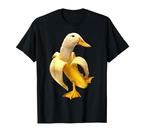 Banana Duck Bananen-Ente T-Shirt, Herren, Unisex, Klassisch, Schwarz, S, 36, V-Ausschnitt, Klassisch geschnitten, doppelt genähter Saum von banana duck