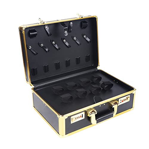 Barber Stylist Koffer Mit Codeschloss, Luxuriös Aluminium Haarschneider Werkzeugkasten, Friseur-Tragetasche, Professionelle Doppellagige Friseurwerkzeuge, Reise-Organizer-Box, Friseur Koffer (Gold) von banborba