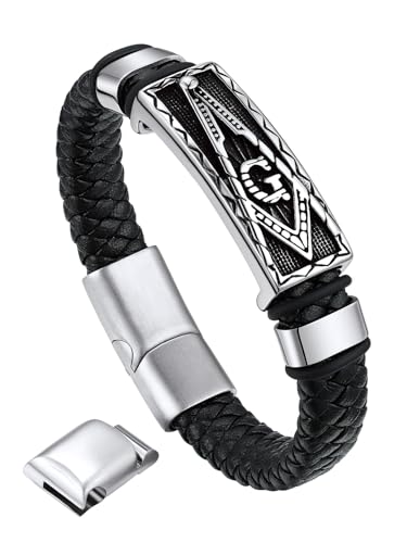 Bandmax Freimaurer Armband Herren Lederarmband Brüderschaft Armspange Flechtarmband mit Magnetverschluss Manschette Armband Punk Rock Armschmuck Accessoire Länge 23 CM Bandmax Freimaurer Armband Herren Lederarmband Brüderschaft Armspange Flechtarmband mit Magnetverschluss Manschette Armband Punk Rock Armschmuck Accessoire Länge 23 CM von Bandmax