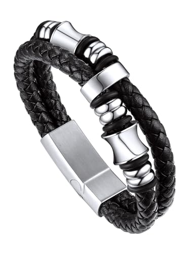 Bandmax Herren Flechtarmband Lederarmband mit 4mm Zubehör Schmuck Armband aus Mikrofaser-Leder Geflochtenes Lederarmband Armband mit Magnetverschluss für Geburtstag/Vatertag von Bandmax