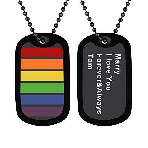 Bandmax LGBTQ Kette Männer Frauen Edelstahl LGBT Dog Tag Kette Schwarz Regenbogen Personalisierte Kette Homosexuell Erkennungsmarke Kugelkette Pride Accessoires von Bandmax