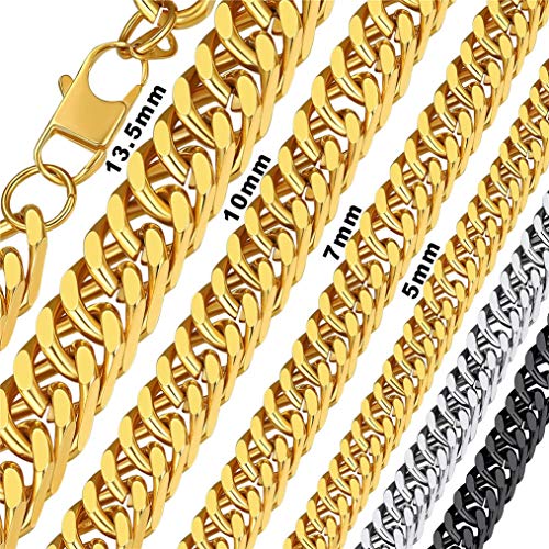 Bandmax 18k vergoldet Kette 61cm für Männer Jungen, 13,5mm massive Herren Panzerkette schwere Panzer Halskette Biker Rapper Cuban Link Chain Hip Hop Modeschmuck Schmuck für Weihnachten Geburtstag von Bandmax