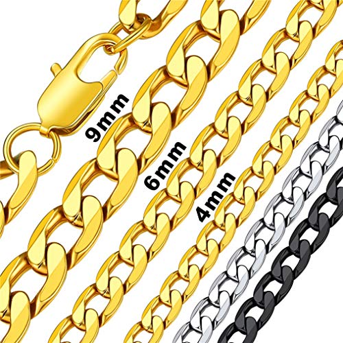 Bandmax 61cm 18k vergoldet Kette für Männer Jungen, 9mm Klassische Herren Schlichte Panzerkette Hip Hop Stil Miami Kubanische Kette Biker Rapper Modeschmuck Accessoire für Party Feier von Bandmax