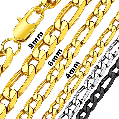 Bandmax 76cm Lange Figarokette Halskette 6mm 18k vergoldet 3:1 Figaro Kette Gliederkette Hip Hop Street Style Figaro Chain für Männer Jungen klassischer Modeschmuck Geschenk für Geburtstag von Bandmax