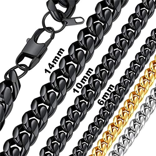 Bandmax 76cm Lange Panzer Kette Halskette 6mm Schwarz kubanische Gliederkette Hip Hop Street Style Kubanische Kette für Männer Jungen dichter Modeschmuck für Geburtstag von Bandmax