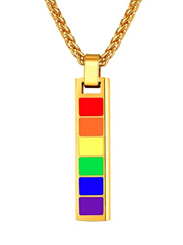 Bandmax LGBT Anhänger für Damen Herren 18k vergoldet Weizenkette LGBT Regenbogen Rechteck Stab mit 50cm+5cm Gay Pride Accessoire für Freundin von Bandmax