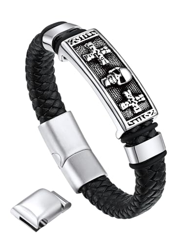 Bandmax Armband mit Edelstahl Totenkopf für Männer 21cm Wachsschnur Armband mit Magnet Verschluss Herren Manschette Armband Modeschmuck für Geburtstag von Bandmax