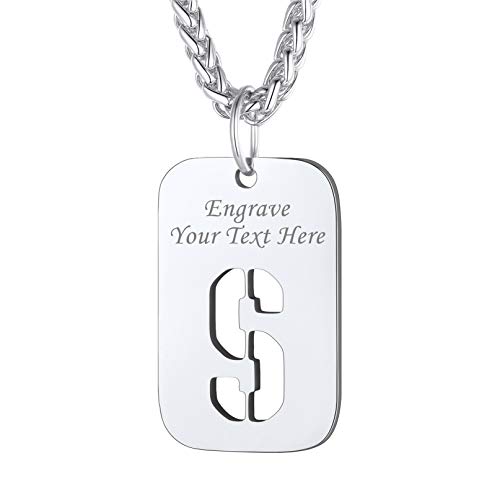 Bandmax Buchstabe Dog Tag S + Weizenkette 55+5cm Armeestil hohl Initiale Halskette Edelstahl Damen Herren personalisiert Militärische Erkennungsmarke Modeschmuck Accessoire von Bandmax