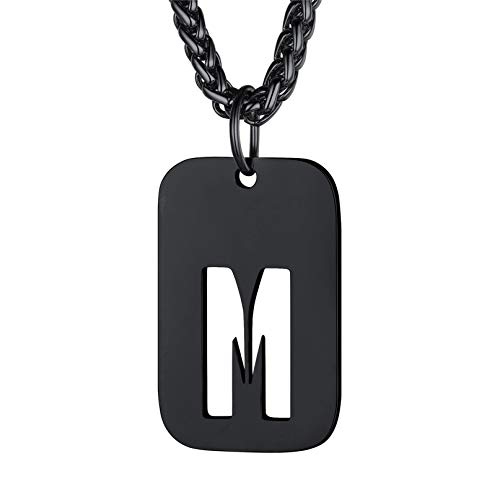 Bandmax Buchstabe M Erkennungmarke Halskette Armeestil Schwarz hohl Militärische Dog Tag mit Initiale Weizenkette 55+5cm Herren Modeschmuck Accessoire von Bandmax