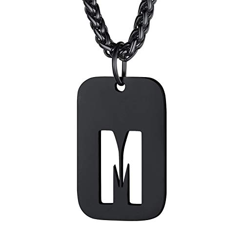 Bandmax Buchstabe M Erkennungmarke Halskette Kette Schwarz hohl Militärische Dog Tag mit Initiale Weizenkette 55+5cm Herren Modeschmuck Accessoire von Bandmax