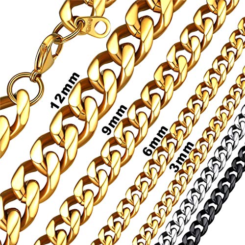 Bandmax Damen 3mm dünne Panzerkette Collier 46cm 1:1 kubanische Gliederkette 18k vergoldet Hip Hop Panzer Halskette Modeschmuck für Jungen Mädchen für Geburtstag von Bandmax