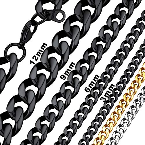 Bandmax Damen 3mm dünne Panzerkette Collier 46cm 1:1 kubanische Gliederkette schwarz Hip Hop Panzer Halskette Modeschmuck für Jungen Mädchen für Geburtstag von Bandmax