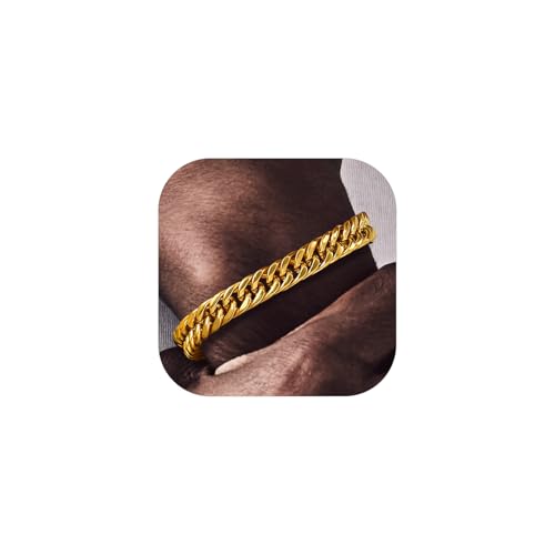 Bandmax Herren Panzerkette Armband 8MM Breite Cuban Link Armband Vergoldetes Armkettchen Punk Hip Hop Panzerarmband aus Edelstahl Mode Schicke Armkette Schmuckstück von Bandmax