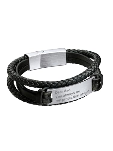 Bandmax Herren Personalisiertes Flechtarmband Lederarmband mit rechteckigem gebogenem Stück Armband aus Mikrofaser-Leder Geflochtenes Lederarmband Armband mit Magnetverschluss für Geburtstag/Vatertag von Bandmax