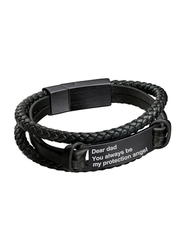 Bandmax Herren Personalisiertes Schwarzes Flechtarmband Armband mit Magnetverschluss Lederarmband mit rechteckigem gebogenem Stück Armband Geflochtenes Lederarmband für Geburtstag/Vatertag von Bandmax