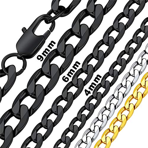 Bandmax Herren schwarz Edelstahl Panzerkette 4mm dünne Halskette für Männer Jungen Klassische Miami 66cm kubanische Gliederkette Hiphop Schmuck für Biker Rapper von Bandmax