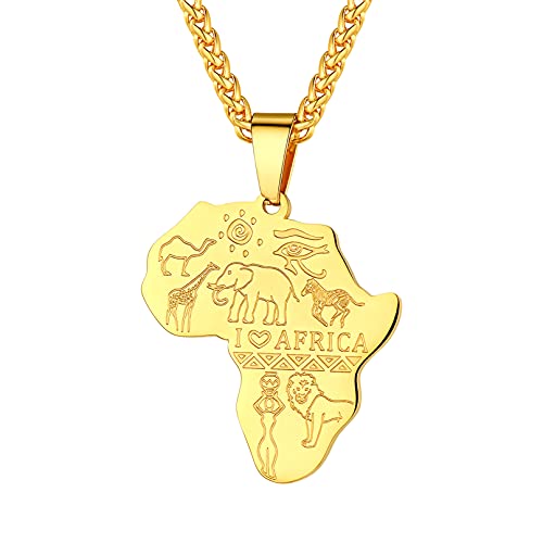 Bandmax Ich Liebe Afrika Halskette für Männer Frauen 18k vergoldet personalisiert Afrika Landkarte Anhänger mit Tiere Afrikanischer Modeschmuck Accessoire von Bandmax
