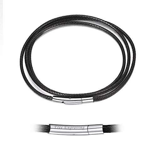 Bandmax Lederkette ohne Anhänger mit personalisiert Edelstahl Verschluß für Damen, 2mm breit schwarz Lederband Collier 40cm, geflochten Leder Halskette/Armband für Jungen Mädchen von Bandmax