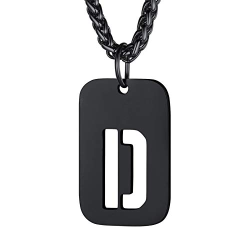 Bandmax Militärische Buchstabe D Dog Tag Kette hohl Initiale Anhänger Schwarz Weizenkette 55+5cm verstellbar Modeschmuck Accessoire für Frauen Männer von Bandmax
