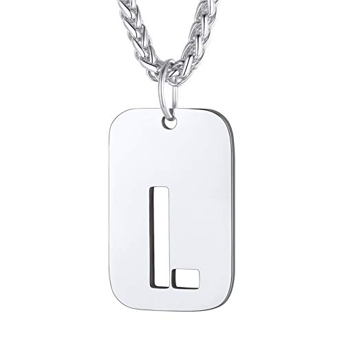 Bandmax Militärische Buchstabe L Dog Tag Armeestil hohl Initiale Anhänger Edelstahl Weizenkette 55+5cm verstellbar Modeschmuck Accessoire für Frauen Männer von Bandmax