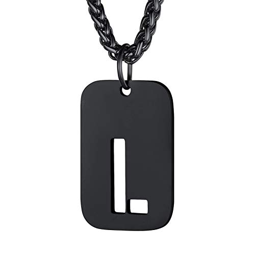 Bandmax Militärische Buchstabe L Dog Tag Armeestil hohl Initiale Anhänger Schwarz Weizenkette 55+5cm verstellbar Modeschmuck Accessoire für Frauen Männer von Bandmax