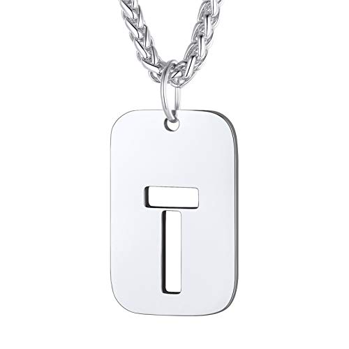 Bandmax Militärische Buchstabe T Dog Tag Kette hohl Initiale Anhänger Edelstahl Weizenkette 55+5cm verstellbar Modeschmuck Accessoire für Frauen Männer Bandmax Militärische Buchstabe T Dog Tag Kette hohl Initiale Anhänger Edelstahl Weizenkette 55+5cm verstellbar Modeschmuck Accessoire für Frauen Männer von Bandmax
