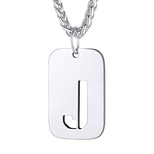 Bandmax Militärische Dog Tag Buchstabe J Anhänger Halskette für Männer Frauen Edelstahl Erkennungsmarke + Weizenkette 55+5cm Kette Modeschmuck Accessoire Bandmax Militärische Dog Tag Buchstabe J Anhänger Halskette für Männer Frauen Edelstahl Erkennungsmarke + Weizenkette 55+5cm Kette Modeschmuck Accessoire von Bandmax