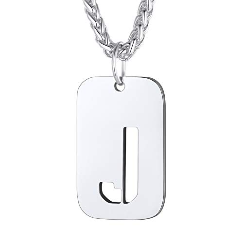 Bandmax Militärische Dog Tag Buchstabe J Anhänger Halskette für Männer Frauen Edelstahl Erkennungsmarke + Weizenkette 55+5cm Armeestil Modeschmuck Accessoire von Bandmax