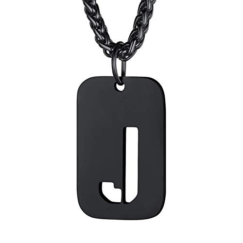 Bandmax Militärische Dog Tag Buchstabe J Anhänger Halskette für Männer Frauen Schwarz Erkennungsmarke + Weizenkette 55+5cm Armeestil Modeschmuck Accessoire von Bandmax