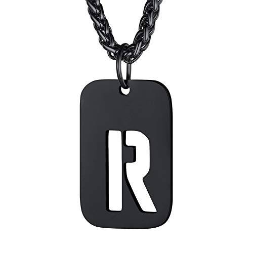 Bandmax Militärische Dog Tag Buchstabe R Anhänger Halskette für Männer Frauen Schwarz Erkennungsmarke + Weizenkette 55+5cm Kette Modeschmuck Accessoire Bandmax Militärische Dog Tag Buchstabe R Anhänger Halskette für Männer Frauen Schwarz Erkennungsmarke + Weizenkette 55+5cm Kette Modeschmuck Accessoire von Bandmax