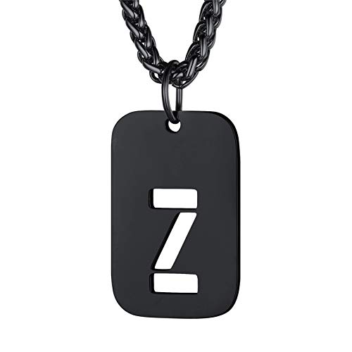 Bandmax Militärische Dog Tag Buchstabe Z Anhänger Halskette für Männer Frauen Schwarz Erkennungsmarke + Weizenkette 55+5cm Armeestil Modeschmuck Accessoire von Bandmax