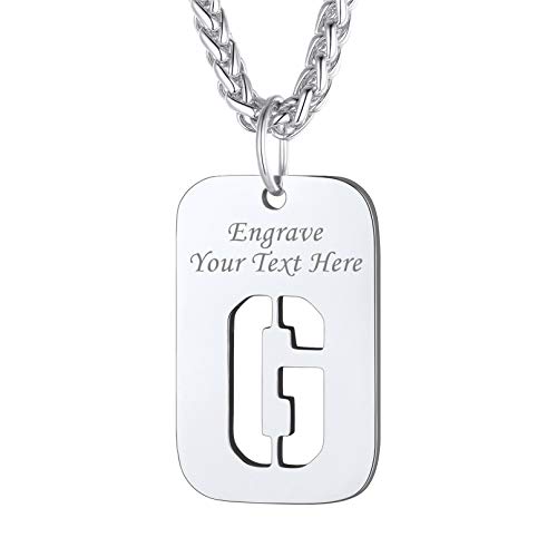 Bandmax Militärische Dog Tag Halskette Armeestil hohl Buchstabe G personalisiert Erkennungsmarke mit Edelstahl Weizenkette 55+5cm schlicht Initiale Modeschmuck für Männer von Bandmax