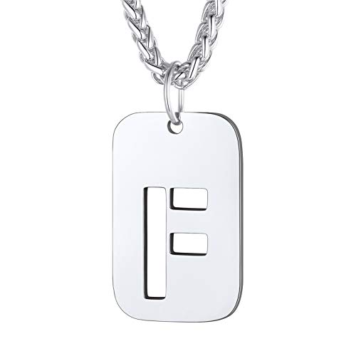 Bandmax Militärische Initiale Dog Tag Kette für Männer Frauen Edelstahl hohl Buchstabe F Anhänger Halskette Armeestil Erkennungsmarke Modeschmuck Accessoire von Bandmax