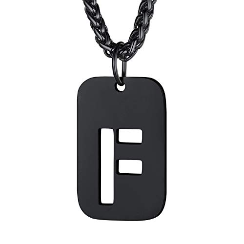 Bandmax Militärische Initiale Dog Tag Kette für Männer Frauen Schwarz hohl Buchstabe F Anhänger Halskette Armeestil Erkennungsmarke Modeschmuck Accessoire von Bandmax